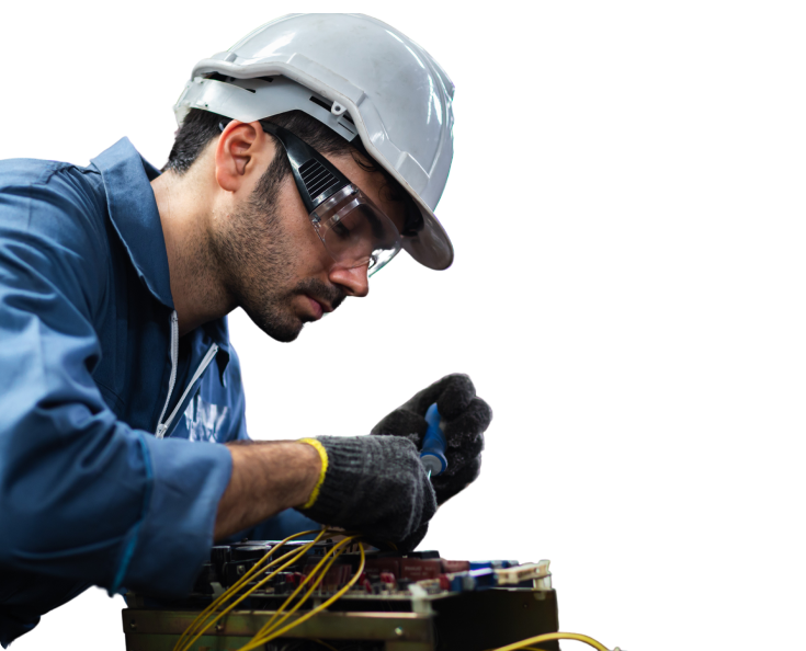 A technician working on equipment