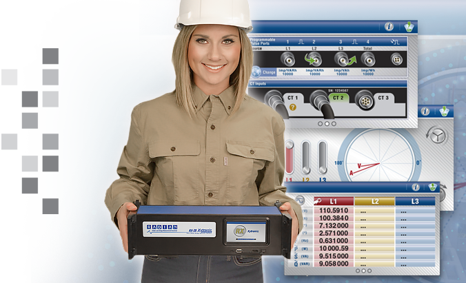 A blonde female holding the RADIAN RX-20 in front of a collage of readings.