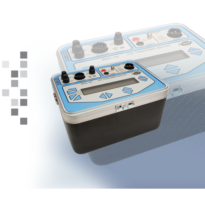 The UTEC 505 on a transparent background with a semi-transparent picture of the equipment