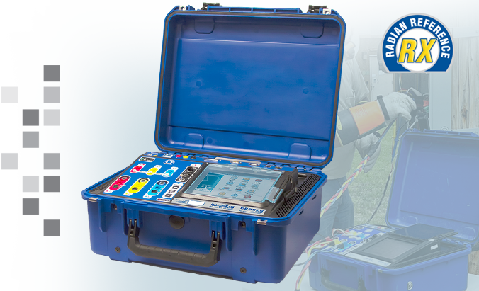 The RADIAN RW-30X NS on a semi-transparent image of a meter tech utilizing it in the field.