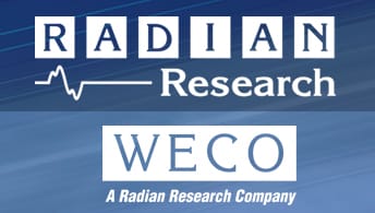 Both the Radian Research and WECO logos over a blue background.