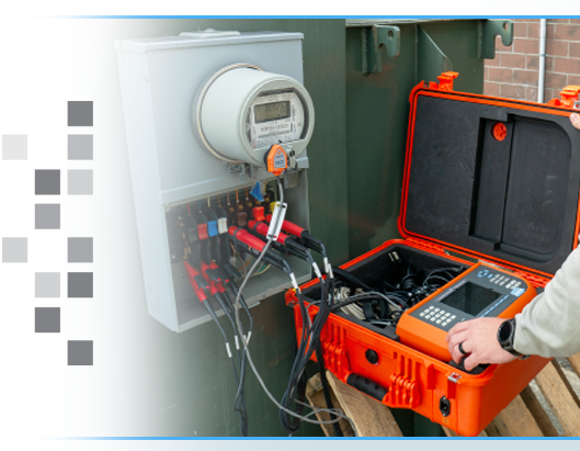 The Powermetrix 6618A being used in the field on a meter.
