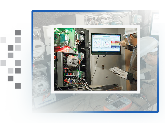 A utility technician checking the monitor on the Powermetrix 8803A