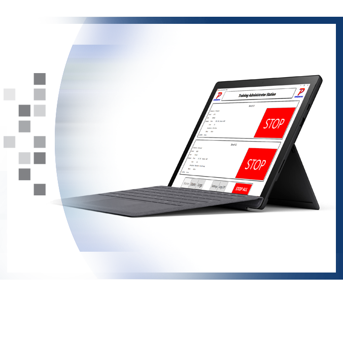 A laptop running the Powermetrix 8843 training.
