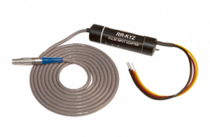 The RR-KYZ Pulse Input Adapter with 4-pin plug (3 Wire and 2 Wire) on a transparent background.