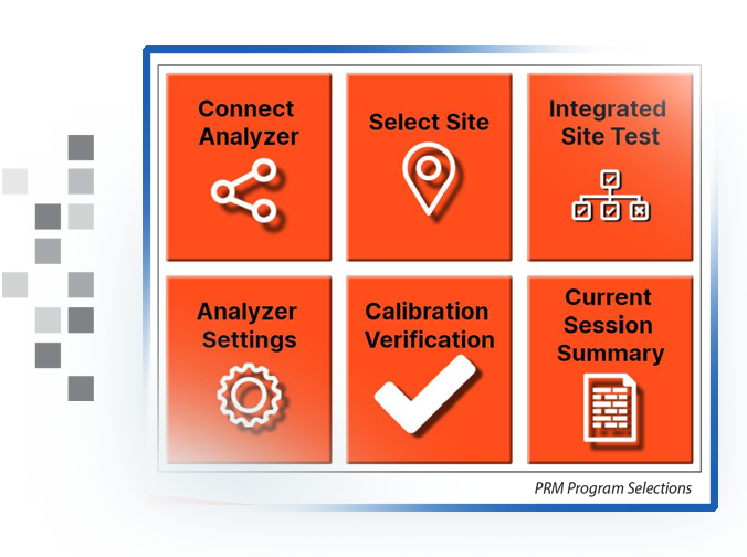 The PRM Program Selections for the Powermetrix Remote Manager.