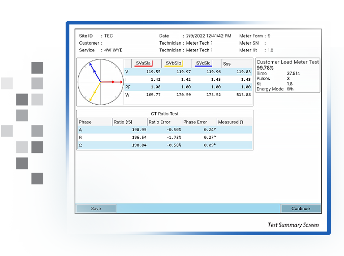 The Powermetrix Remote Manager Test Summary Screen