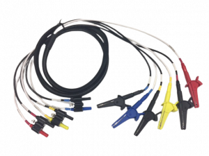 The PM-10-340-3102 3302 Direct Current Cable- 4mm Banana Jacks and Alligator Clips on a transparent background.