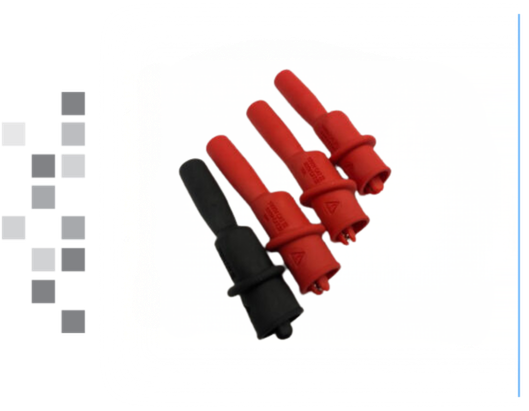 Mini Alligator Clips 4mm in both red and black on a transparent background.