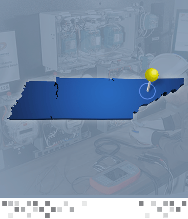 A blue Tennessee with a yellow pin to indicate Knoxville, TN.