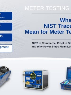 Meter testing guide cover: What Does NIST Traceability Mean for Meter Testing? The RADIAN chain from NIST to the RTS (step 1), RS-933 (step 2), and your equipment (step 3).
