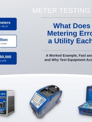 What Does a 0.1% Metering Error Cost a Utility Each Year? Meter testing guide cover with the worked cost example and RADIAN test equipment