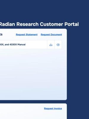 RADIAN Customer Portal dashboard showing Latest Documents, Invoices, and the navigation menu